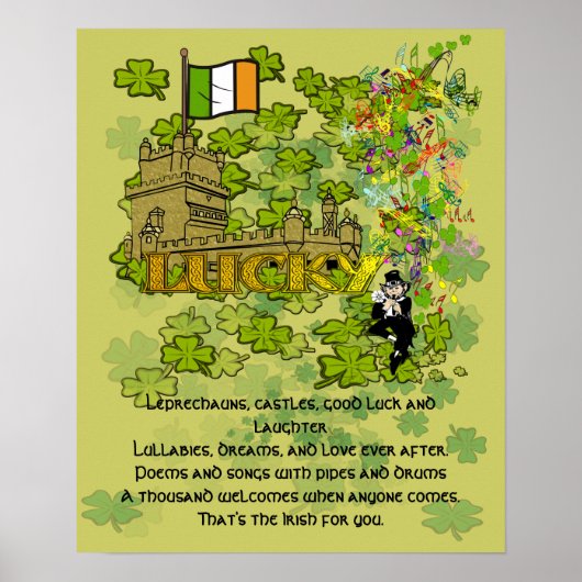 Poster Leprechauns, Châteaux, Bonne chance et rire (Devant)
