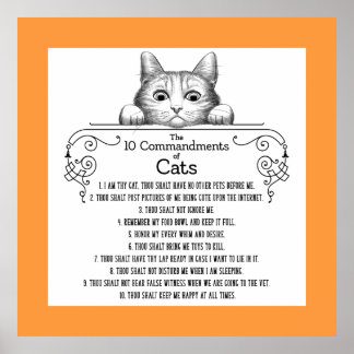 Poster Les 10 commandements de chats amusants