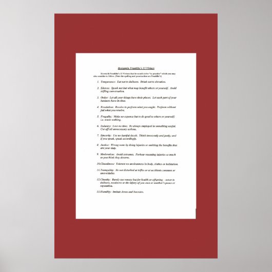 Poster Les 13 vertus de Ben Franklin (Devant)