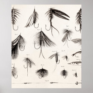 Poster Les 1800s vintages pêchant la pêche de mouche
