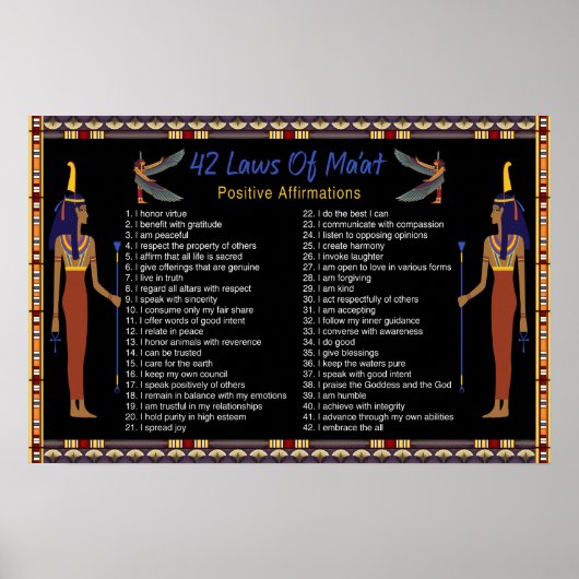Poster Les 42 Lois De Maat - Affirmations Positives (Devant)