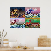 Poster Les 4 grandes vagues de Kanagawa (Cuisine)