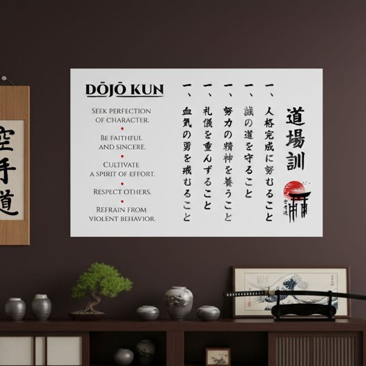 Poster Les 5 Dojo Kun – Enseignements de Gichin Funakoshi