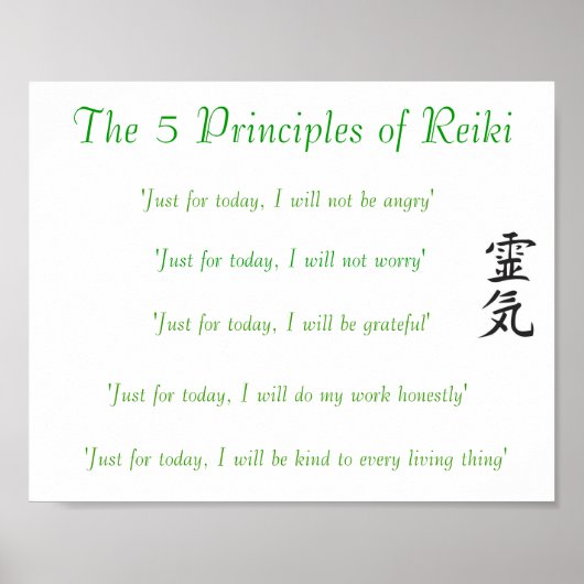 Poster Les 5 principes de l'affiche du Reiki (Devant)