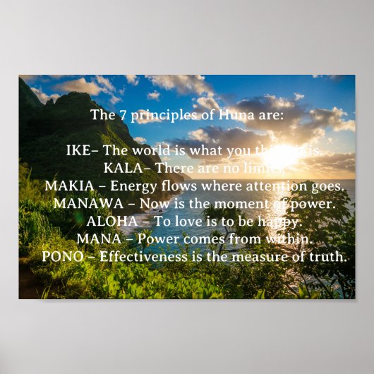 Poster Les 7 principes de l'affiche spirituelle du Huna (Devant)