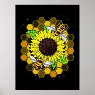 Poster Les abeilles de tournesol hippie