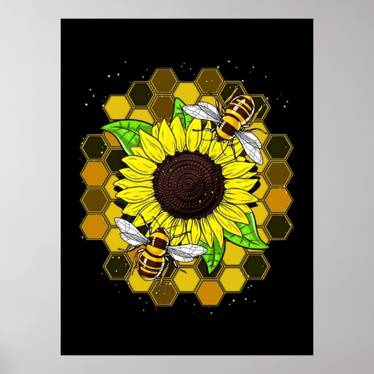 Poster Les abeilles de tournesol hippie (Devant)