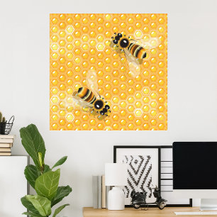 Poster Les abeilles sur les peignes de miel