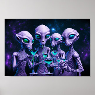 Poster Les Aliens boivent des cocktails