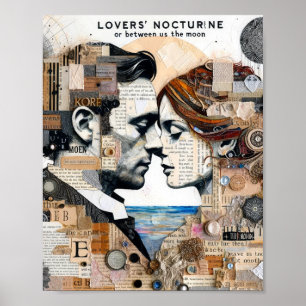 Poster Les amoureux entre nous et la lune Collage Média m