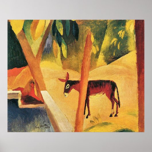 Poster Les ânes dans les palmiers par August Macke (Devant)