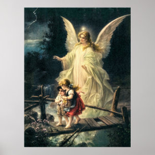 Poster Les Anges de la protection et deux enfants sur la 