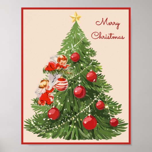 Poster Les anges décorant l'arbre de Noël (Devant)