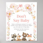 Poster Les animaux boisés rose floral ne disent pas Bébé (Devant)