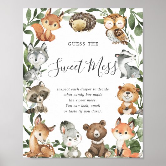 Poster Les Animaux De Bois Baby shower Devinez Le Mess Do (Devant)