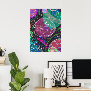 Poster Les Anneaux de Saturne : Art abstrait maximaliste