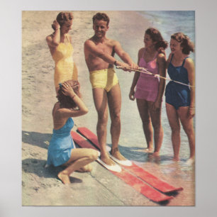 Poster Les années 1940 Ski d'eau filles en maillots de b