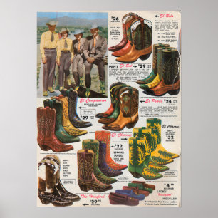Poster Les années 1950 colorées de bottes de cowboy