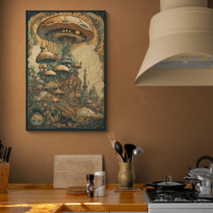Poster les années 70 champignon psychédélique Art AI   Ab