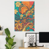 Poster les années 70 Psychedelic Retro Flower AI Art | VI (Bureau à domicile)