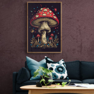 Poster les années 70 Retro Mushroom AI Art   Vintage psyc