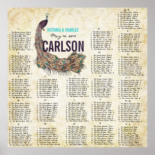 Poster Les années folles Damask Paon Or Plan de table