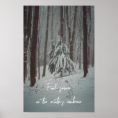 Poster Les arbres couverts de neige dans la forêt brumeus (Devant)