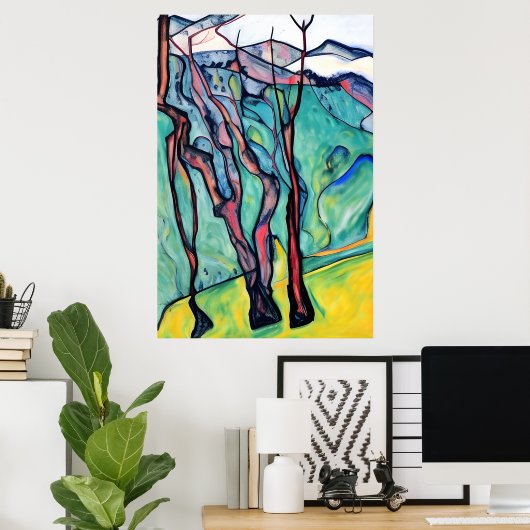 Poster Les arbres dans les contreforts sans cadre (Bureau à domicile)