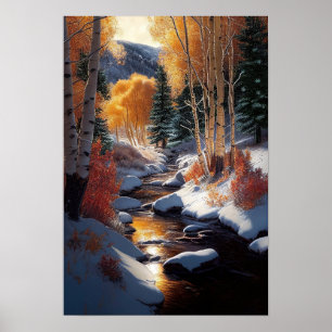 Poster Les arbres d'Aspen doré dans la neige au bord de l