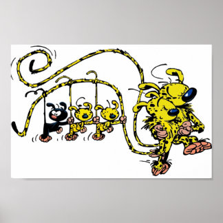 Poster Les bébés Marsupilami pendus sur la queue
