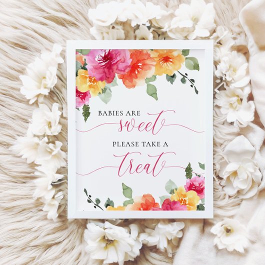 Poster Les bébés sont baby showers floraux de pêche rose-