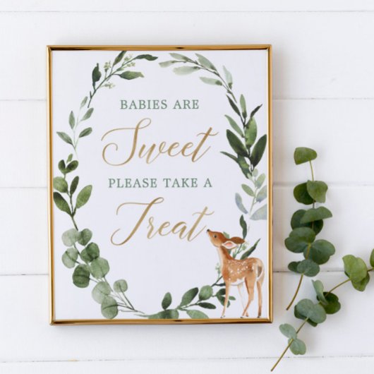 Poster Les bébés sont doux baby shower doré de cerfs