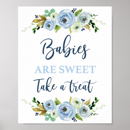 Poster Les bébés sont doux bleu signe floral (Devant)
