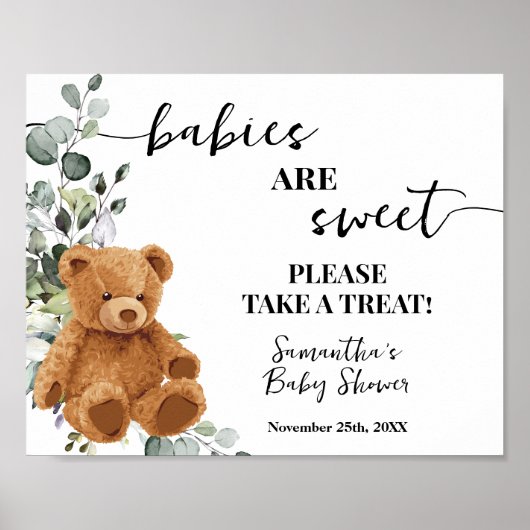 Poster Les bébés sont doux Prenez un traitement Ours Vert (Devant)
