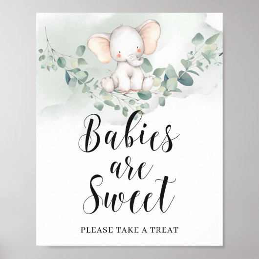 Poster Les bébés sont doux signe éléphant vert eucalyptus (Devant)