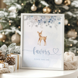 Poster Les cerfs d'hiver en argent bleu