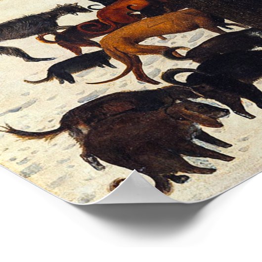 Poster Les chasseurs dans la neige par Pieter Brueghel (Coin)