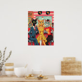 Poster Les chats adolescents du milieu du siècle en dîner (Cuisine)