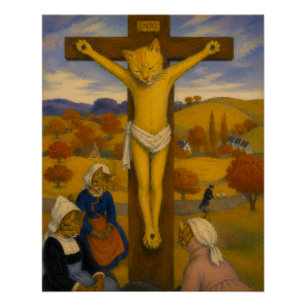 Poster Les chats du Christ Jaune – félins inspirés de Gau
