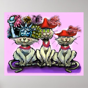 Poster Les chats en Casquette amusant