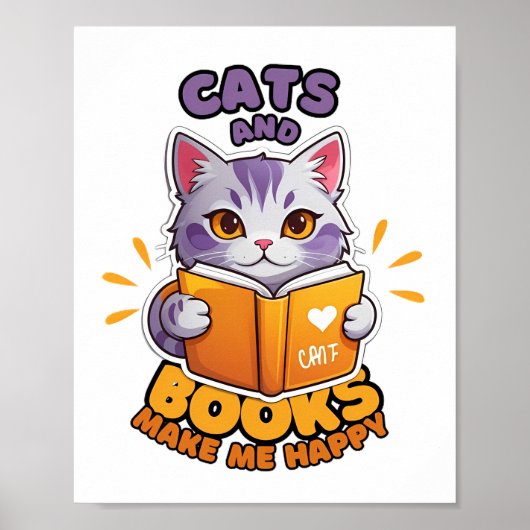 Poster Les chats et les livres me rendent heureux (Devant)