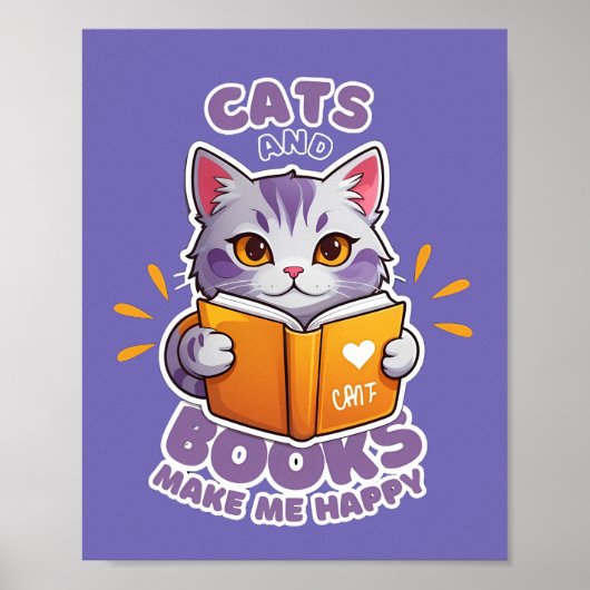 Poster Les chats et les livres me rendent heureux (Devant)