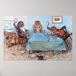 Poster Les chats jouent au tennis de table, Louis Wain