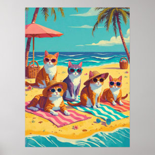 Poster Les chats se prélassent sur la plage