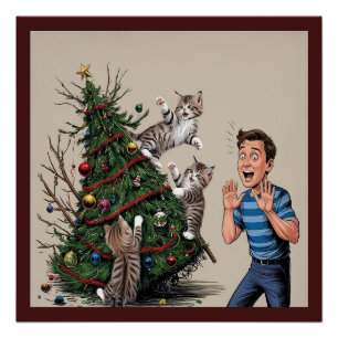 Poster Les Chats Sont Escalades Et Sur Le Point De Renver