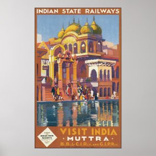 Poster Les chemins de fer indiens visitent l'Inde Muttra