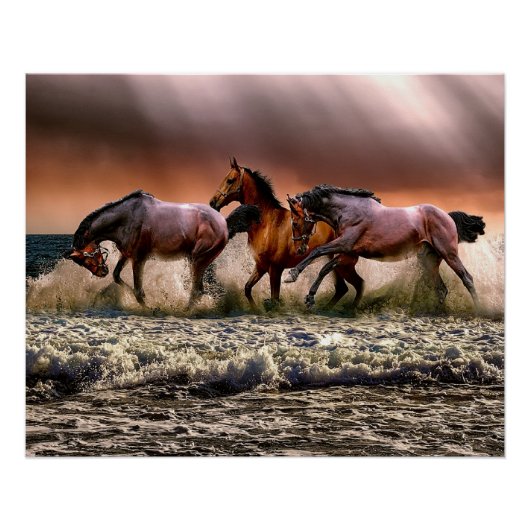 Poster Les chevaux à la plage (Devant)