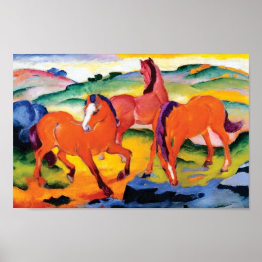 Poster Les Chevaux rouges par Franz Marc (Devant)