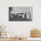 Poster Les chevaux tirent sur un bâtiment (Cuisine)