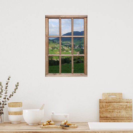 Poster Les contreforts alpins vue depuis une fenêtre (Cuisine)